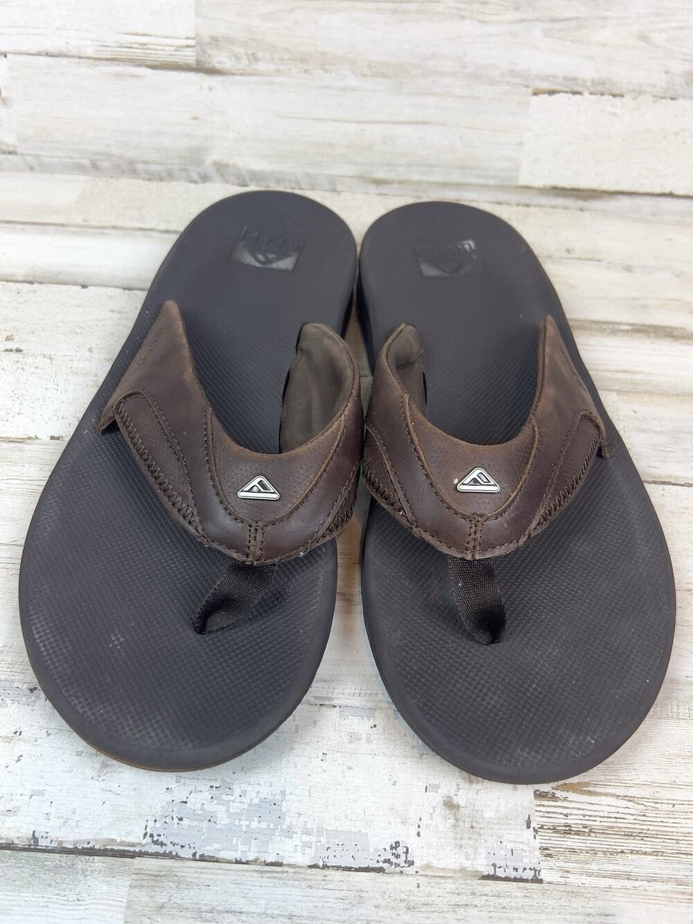 Reef Fanning Men's Brown Leather Flip Flops Sandals Bottle Opener Size 12 Beach